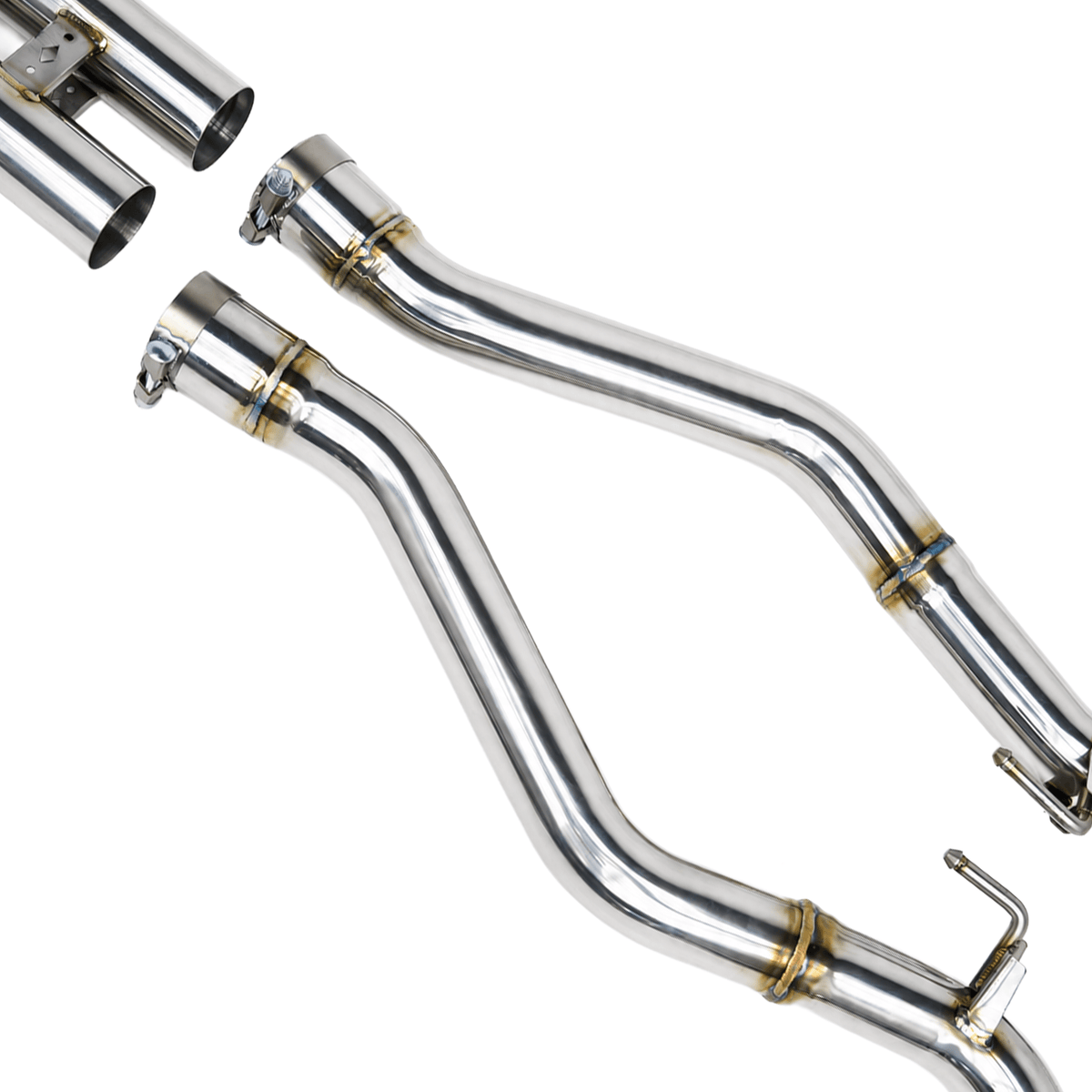 Texas Carbon 304 stainless steel valved cat-back exhaust for 2015–2026 Ford Mustang GT 5.0 S550 and S650 with a double H-pipe and quad carbon fiber tips