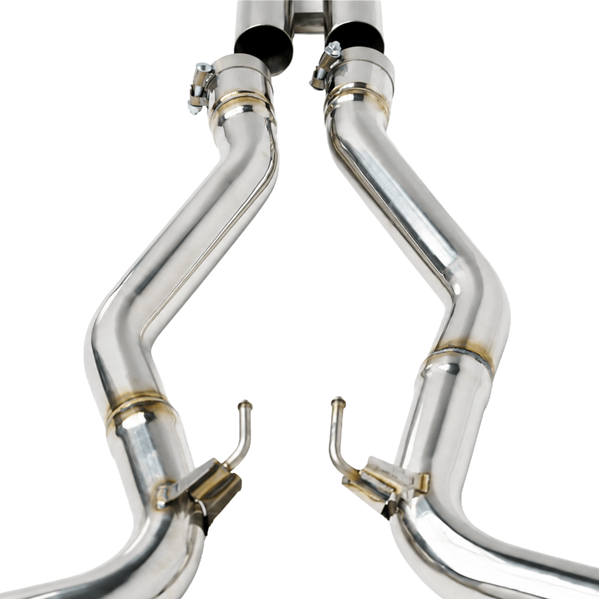 Texas Carbon 304 stainless steel valved cat-back exhaust for 2015–2026 Ford Mustang GT 5.0 S550 and S650 with a double H-pipe and quad carbon fiber tips