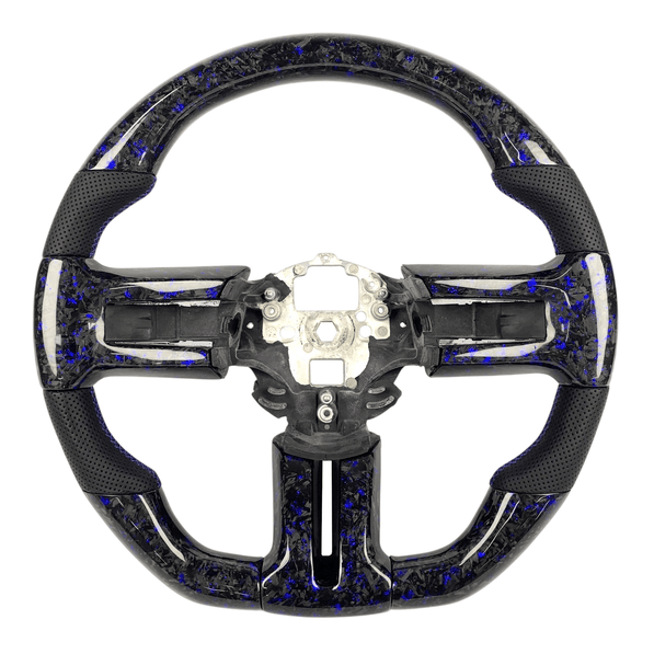 2010-2014 S197 Mustang blue forged carbon fiber steering wheel with black perforated leather grips