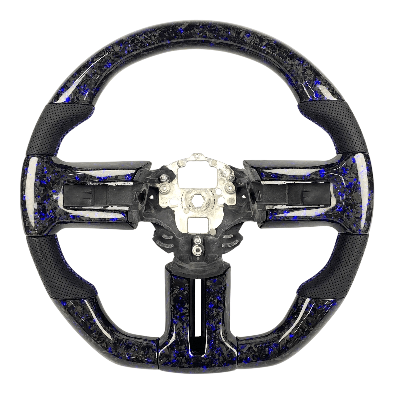 2010-2014 S197 Mustang blue forged carbon fiber steering wheel with black perforated leather grips