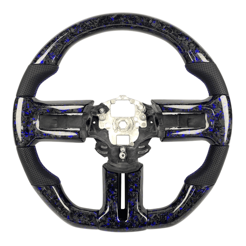 2010-2014 S197 Mustang blue forged carbon fiber steering wheel with black perforated leather grips