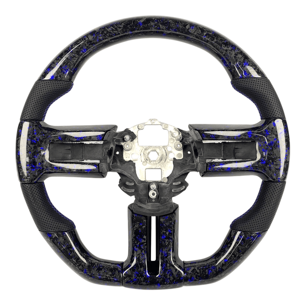2010-2014 S197 Mustang blue forged carbon fiber steering wheel with black perforated leather grips