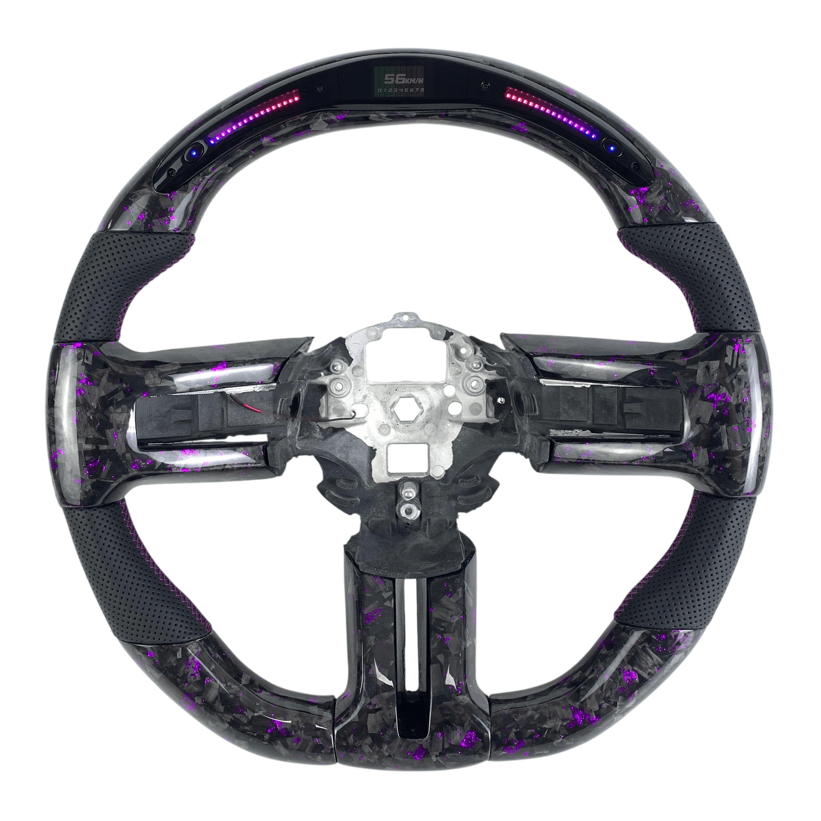 2010-2014 S197 Mustang purple forged carbon fiber LED steering wheel with black perforated leather grips