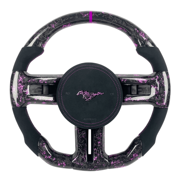 2010-2014 S197 Mustang pink forged carbon fiber steering wheel with Alcantara grips and custom airbag cover
