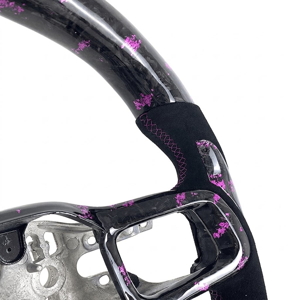 2024+ S650 Mustang purple forged carbon fiber steering wheel with Alcantara grips and purple center stripe