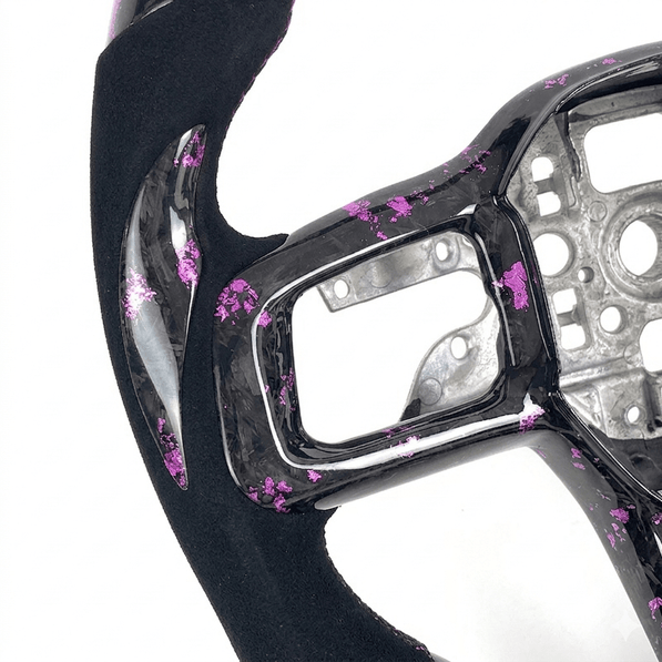 2024+ S650 Mustang purple forged carbon fiber steering wheel with Alcantara grips and purple center stripe