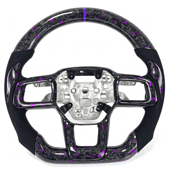 2024+ S650 Mustang purple forged carbon fiber steering wheel with Alcantara grips and purple center stripe
