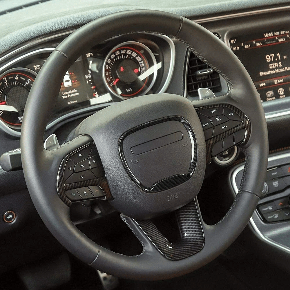 Carbon Steering Wheel Trim - Charger, Challenger, Durango, Cherokee (2015 - 2023) - Carbon Trim - Texas Carbon