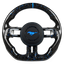 2015-2023 Ford Mustang S550 blue forged carbon fiber custom steering wheel with blue center stripe and black airbag cover