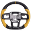 2024+ Ford Mustang S650 carbon fiber custom steering wheel with yellow perforated leather grips and yellow center stripe