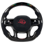 Ram 1500 TRX carbon fiber LED custom steering wheel with black Alcantara grips, paddle shifters, and red embroidered airbag cover