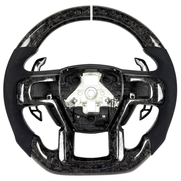 2015-2020 Ford F-150 forged carbon fiber flat-bottom custom steering wheel with black Alcantara grips and paddle shifters