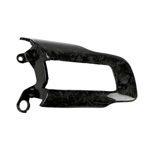 2015-2023 Ford Mustang S550 forged carbon fiber steering wheel button trim with rectangular switch opening and mounting tabs
